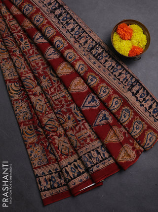 Beige & Maroon Kalamkari Cotton Saree