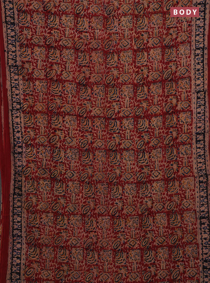 Beige & Maroon Kalamkari Cotton Saree