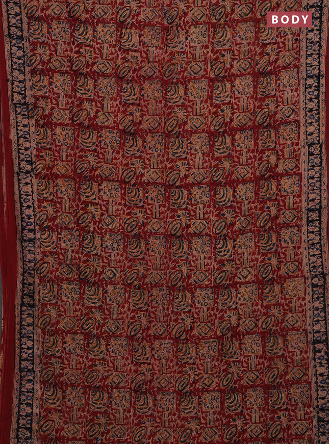 Beige & Maroon Kalamkari Cotton Saree