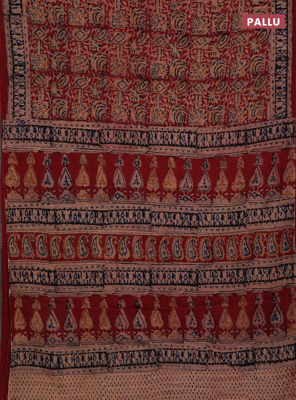 Beige & Maroon Kalamkari Cotton Saree