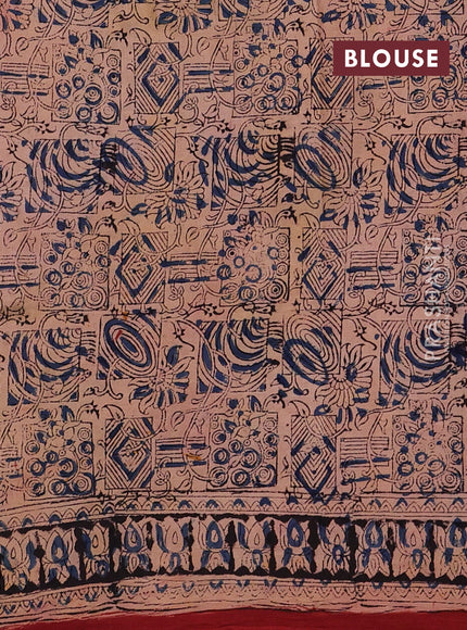 Beige & Maroon Kalamkari Cotton Saree