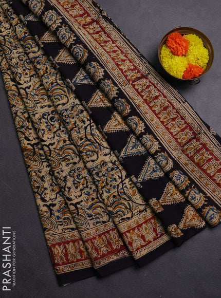 Blue & Maroon Kalamkari Cotton Saree