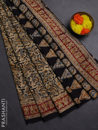 Blue & Maroon Kalamkari Cotton Saree