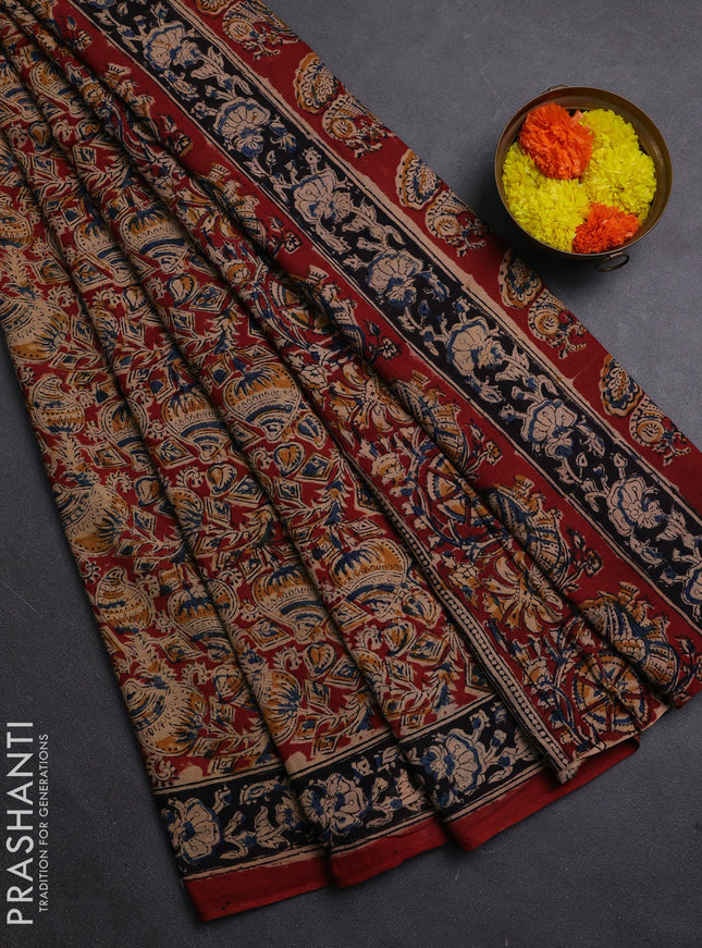 Maroon & Black Kalamkari Cotton Saree