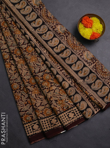 Coffee Brown & Black Kalamkari Cotton Saree