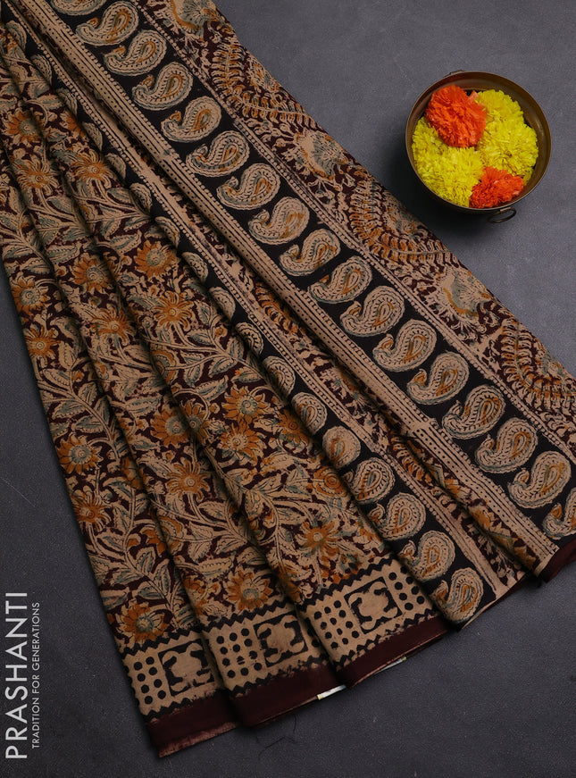 Coffee Brown & Black Kalamkari Cotton Saree