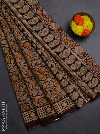 Coffee Brown & Black Kalamkari Cotton Saree