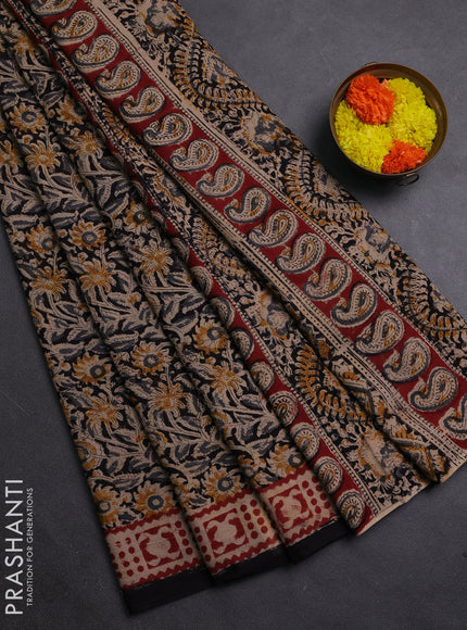 Black & Maroon Kalamkari Cotton Saree