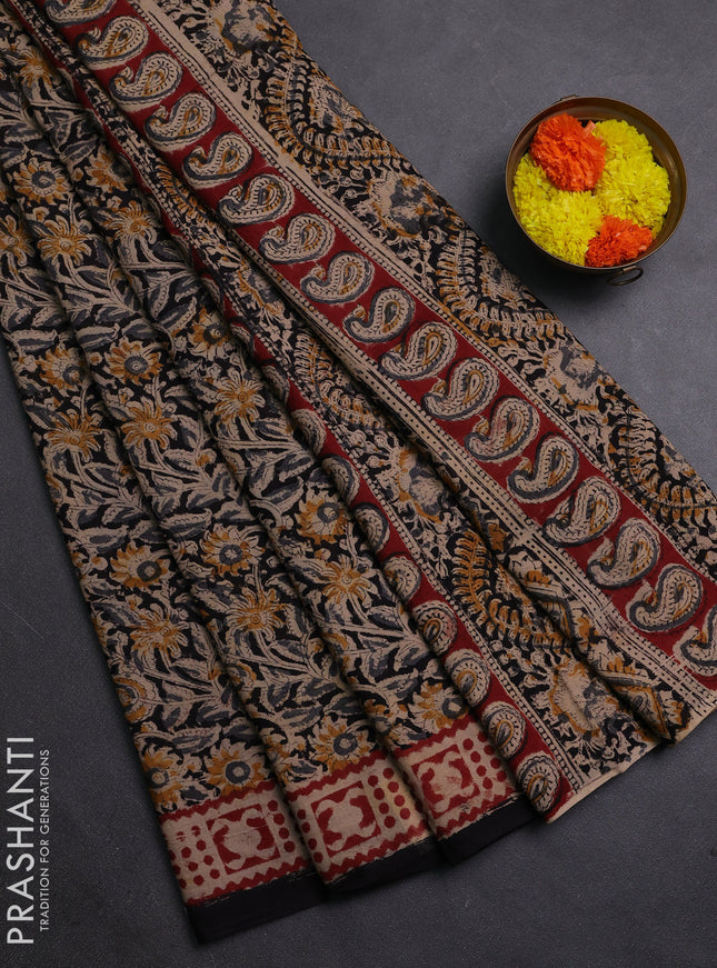 Black & Maroon Kalamkari Cotton Saree