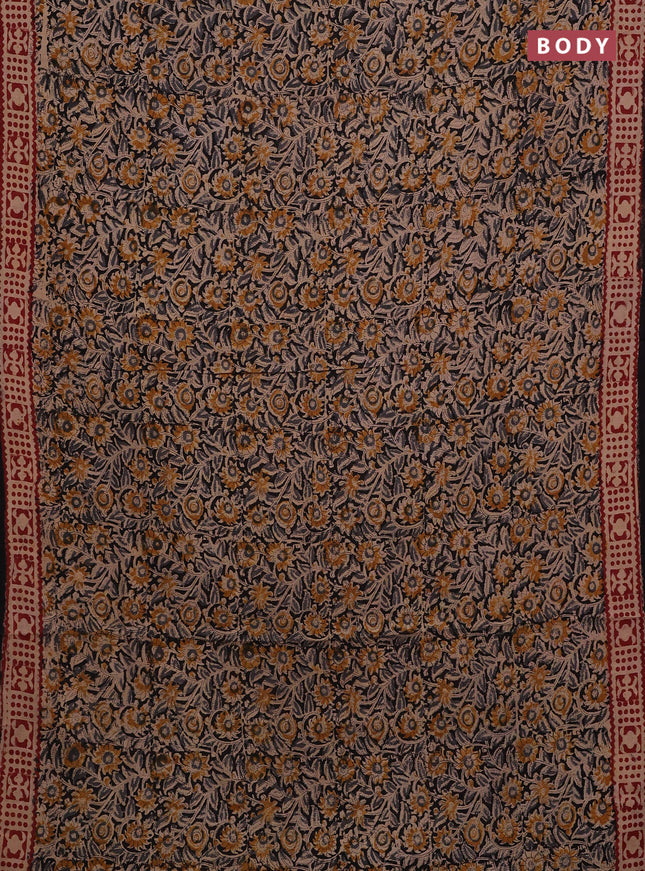 Black & Maroon Kalamkari Cotton Saree