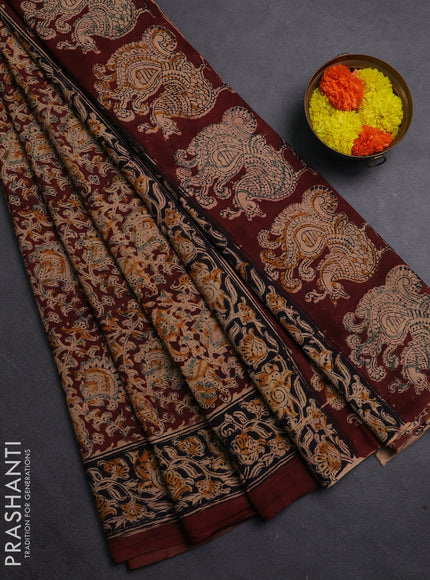 Coffee Brown & Black Kalamkari Cotton Saree