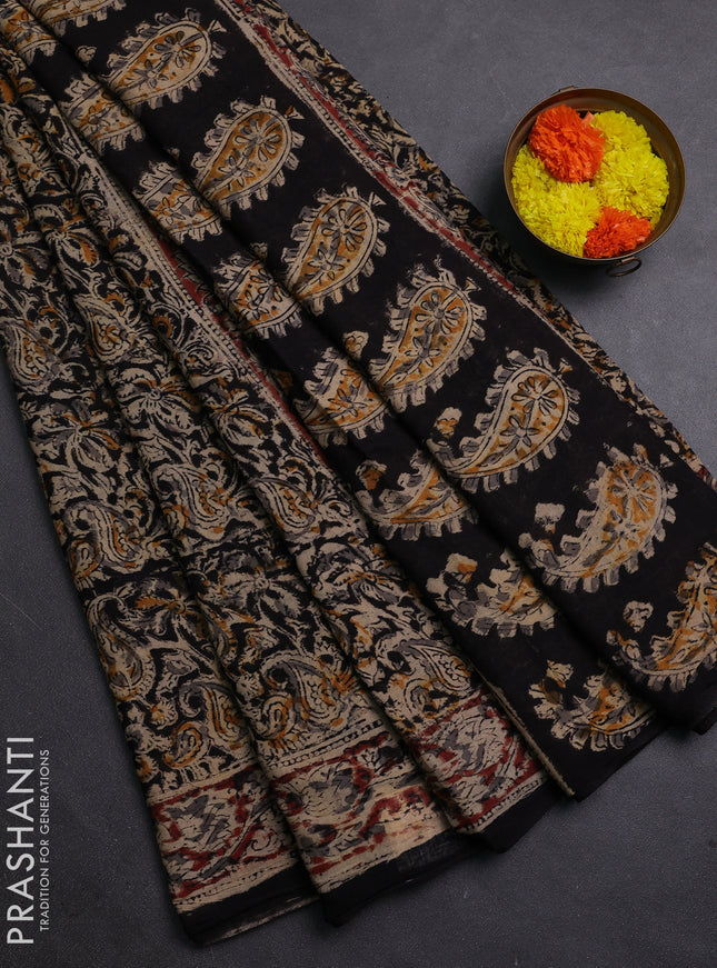 Black & Maroon Kalamkari Cotton Saree