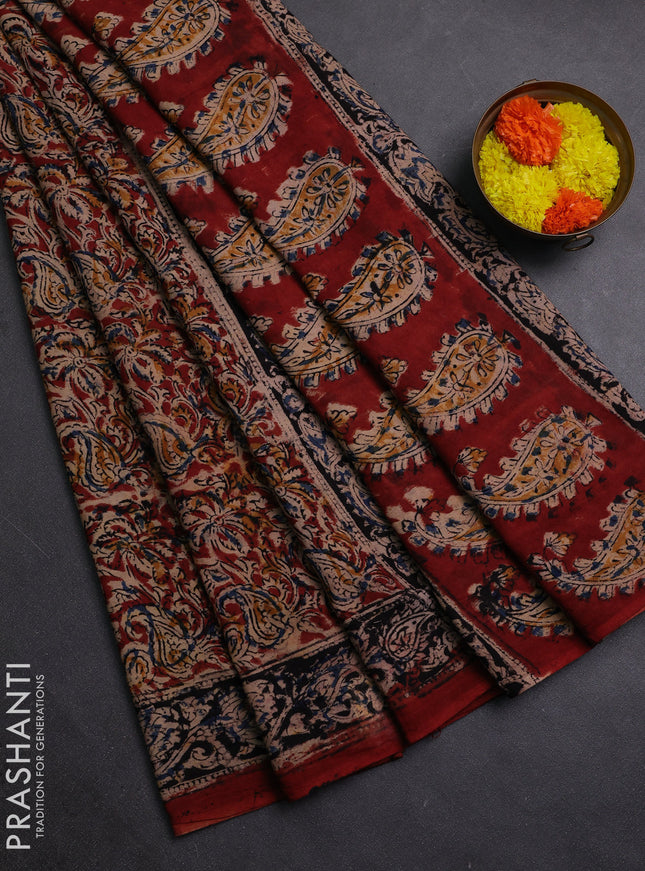 Maroon & Black Kalamkari Cotton Saree