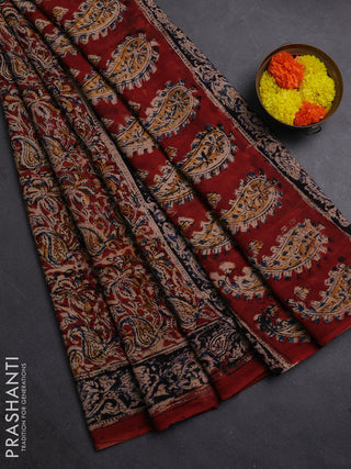 Maroon & Black Kalamkari Cotton Saree