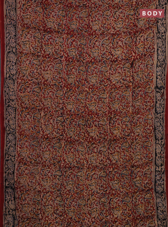 Maroon & Black Kalamkari Cotton Saree