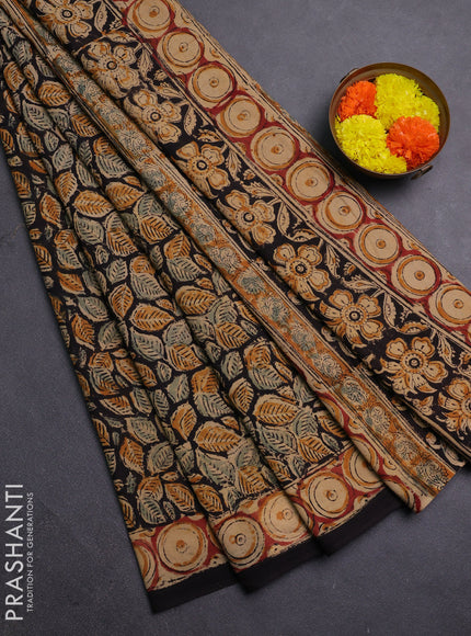 Black & Maroon Kalamkari Cotton Saree