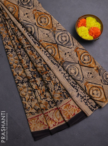 Beige & Black Kalamkari Cotton Saree