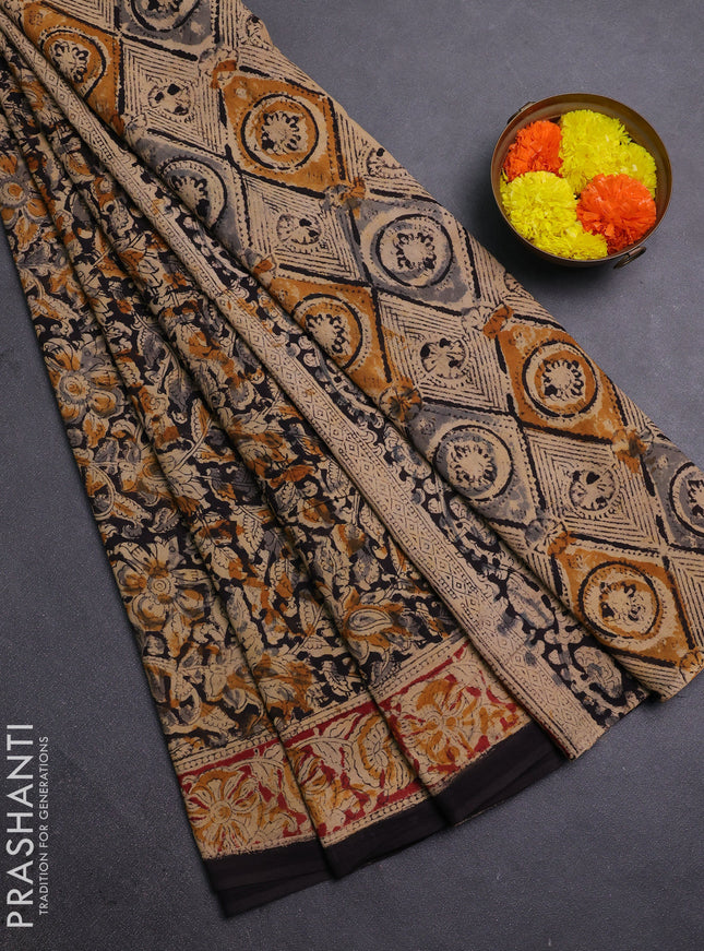 Beige & Black Kalamkari Cotton Saree