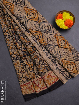Beige & Black Kalamkari Cotton Saree