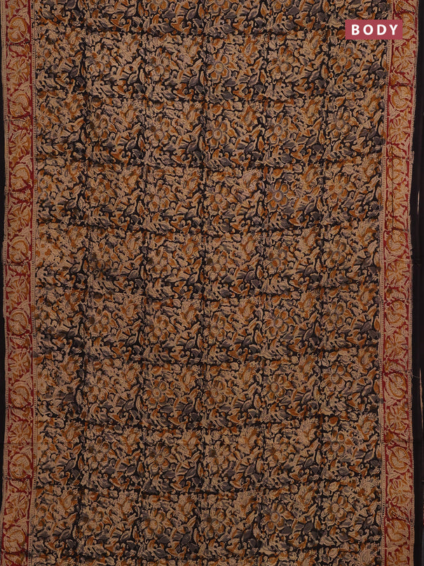 Beige & Black Kalamkari Cotton Saree