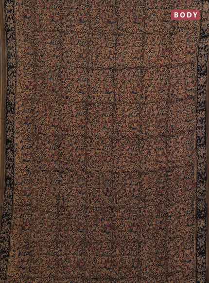 Beige & Olive Green Kalamkari Cotton Saree