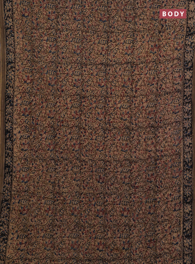 Beige & Olive Green Kalamkari Cotton Saree