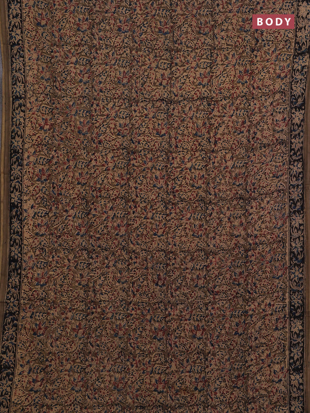 Beige & Olive Green Kalamkari Cotton Saree