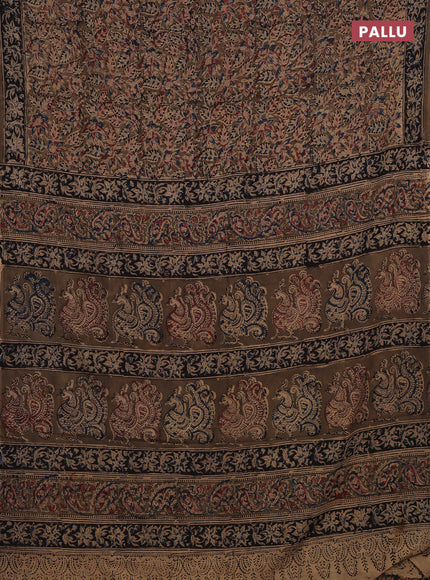 Beige & Olive Green Kalamkari Cotton Saree