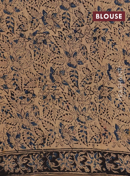 Beige & Olive Green Kalamkari Cotton Saree