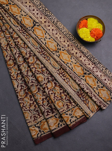 Beige & Coffee Brown Kalamkari Cotton Saree