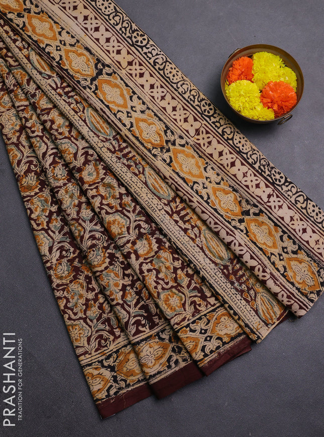 Beige & Coffee Brown Kalamkari Cotton Saree