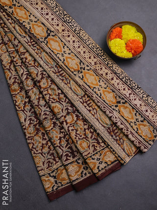 Beige & Coffee Brown Kalamkari Cotton Saree