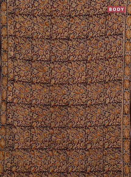 Beige & Coffee Brown Kalamkari Cotton Saree