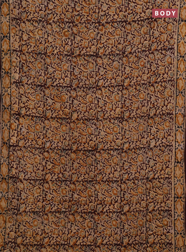 Beige & Coffee Brown Kalamkari Cotton Saree