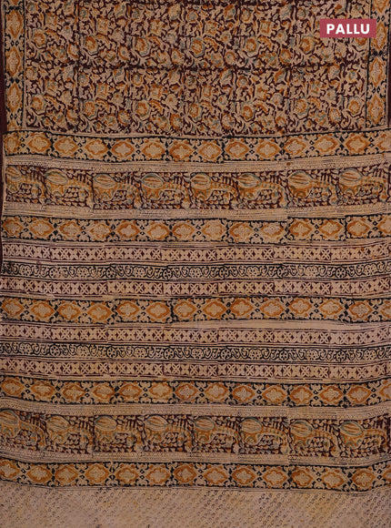 Beige & Coffee Brown Kalamkari Cotton Saree