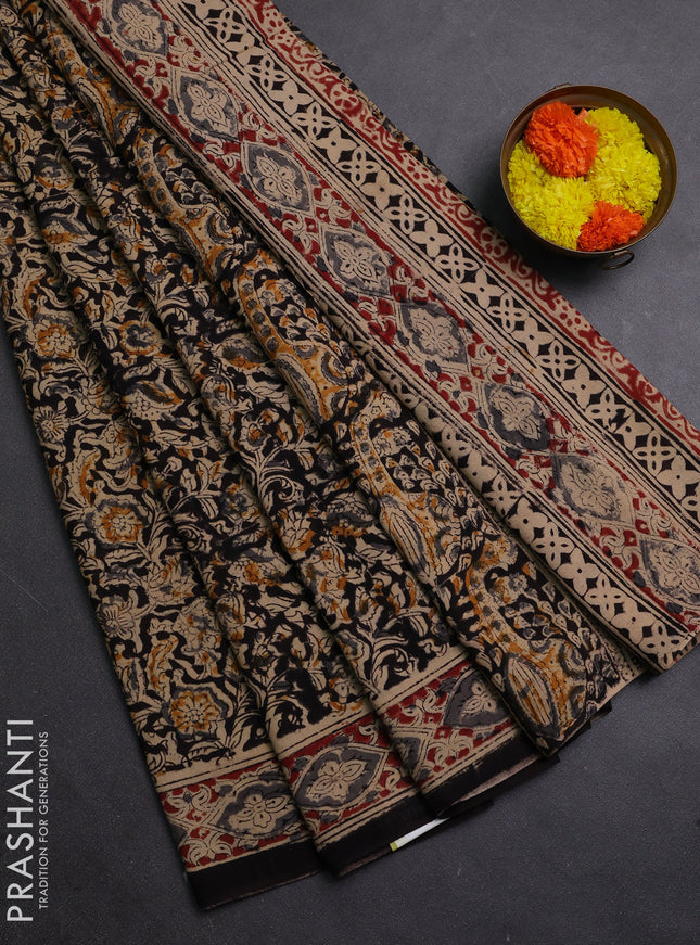 Black & Maroon Kalamkari Cotton Saree