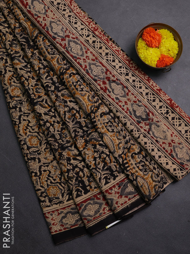 Black & Maroon Kalamkari Cotton Saree