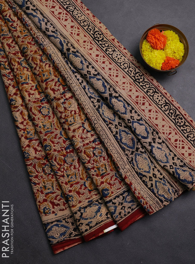 Maroon & Black Kalamkari Cotton Saree
