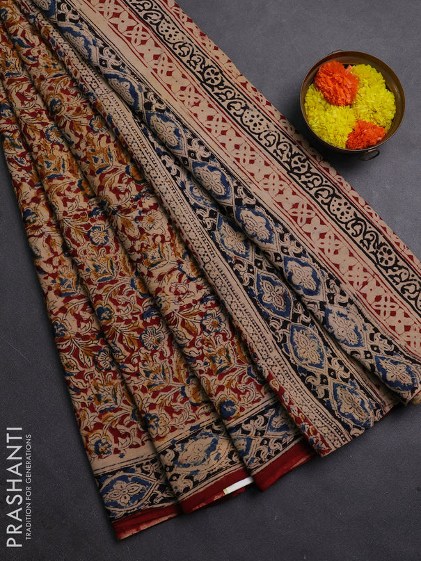 Maroon & Black Kalamkari Cotton Saree