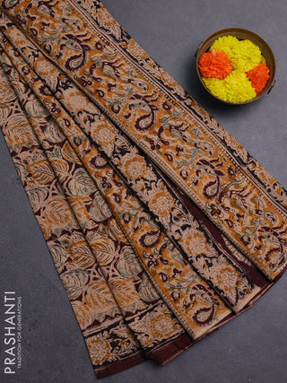 Beige & Coffee Brown Kalamkari Cotton Saree