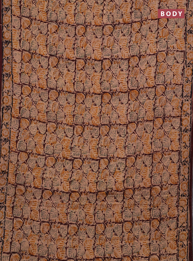 Beige & Coffee Brown Kalamkari Cotton Saree