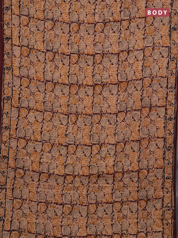 Beige & Coffee Brown Kalamkari Cotton Saree