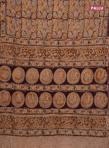 Beige & Coffee Brown Kalamkari Cotton Saree