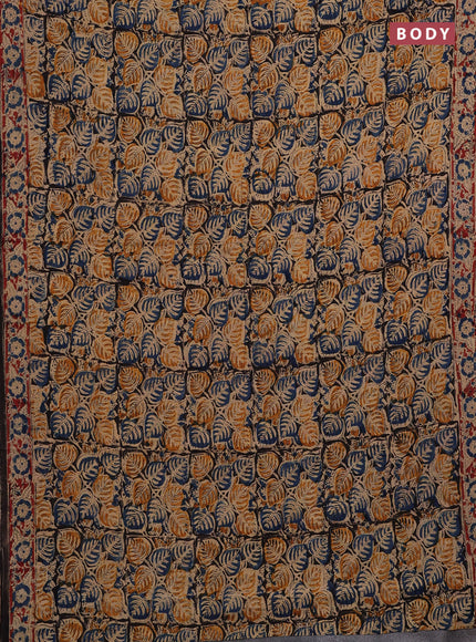 Beige & Blue Kalamkari Cotton Saree