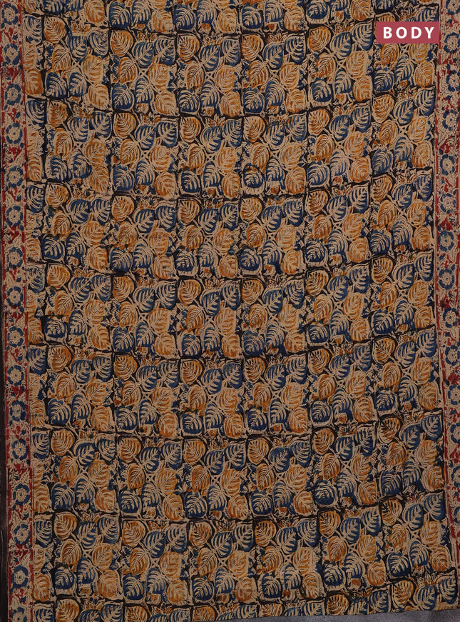 Beige & Blue Kalamkari Cotton Saree