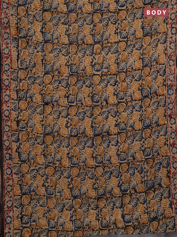 Beige & Blue Kalamkari Cotton Saree