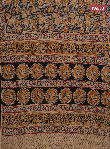 Beige & Blue Kalamkari Cotton Saree