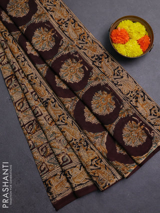 Beige & Coffee Brown Kalamkari Cotton Saree