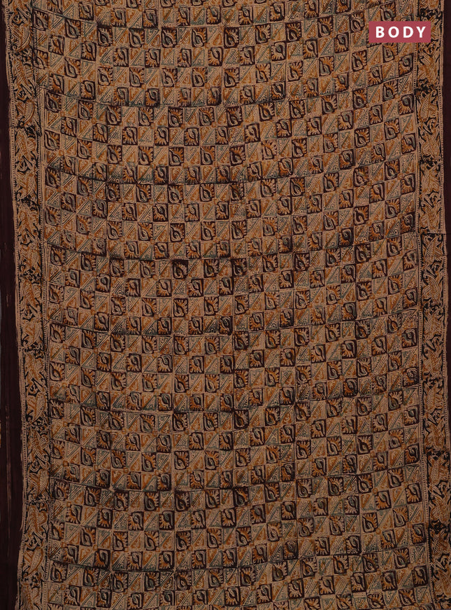 Beige & Coffee Brown Kalamkari Cotton Saree