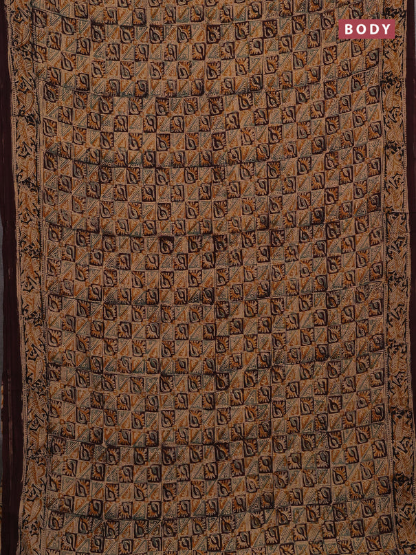 Beige & Coffee Brown Kalamkari Cotton Saree